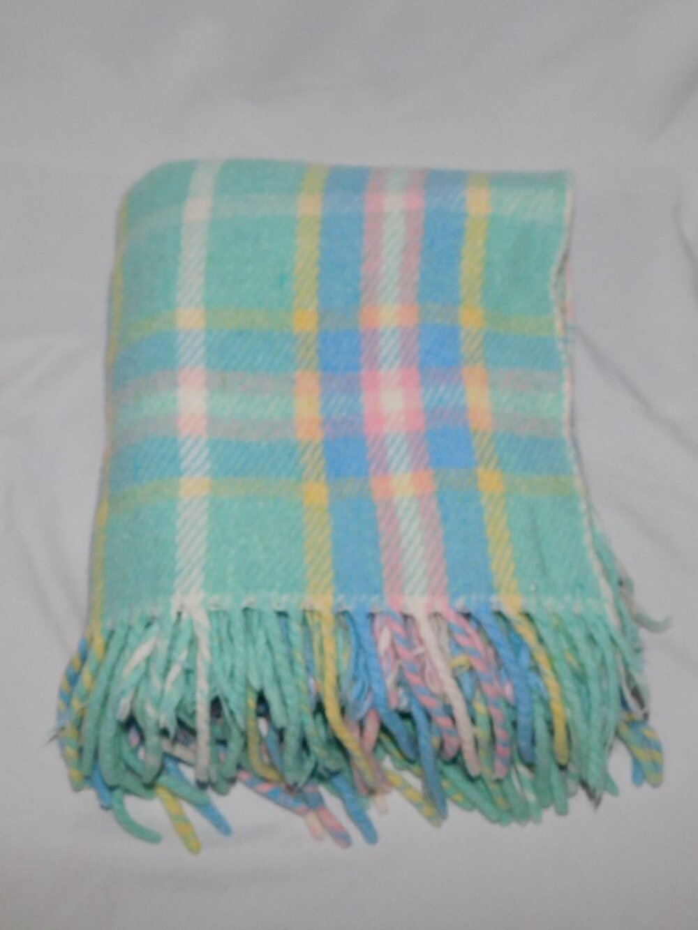 VTG Baycrest Acrylic Blend Plaid Pastel Blue Aqua Pink Yellow Baby Blanket Italy